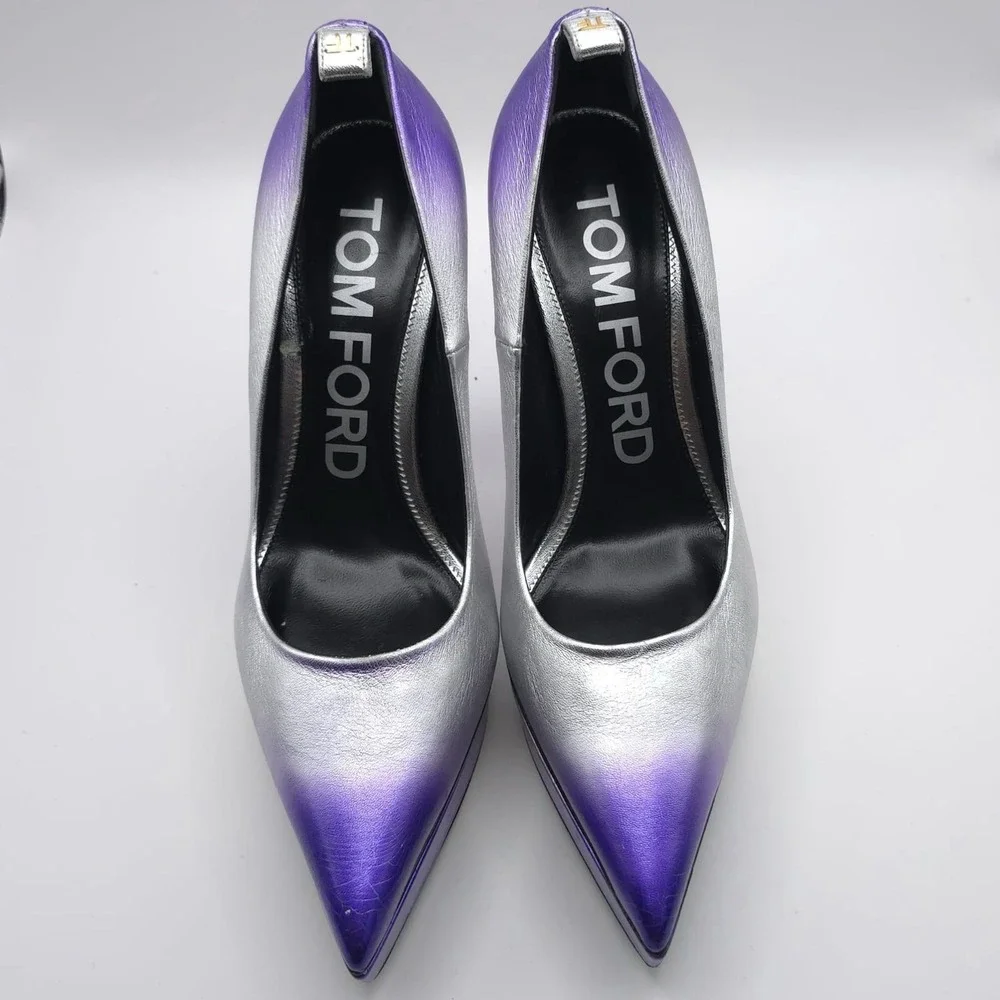 TOM FORD Size EU 39 Ombré‎ Cone Heel Platform Pumps Cone Silver Mauve Women's